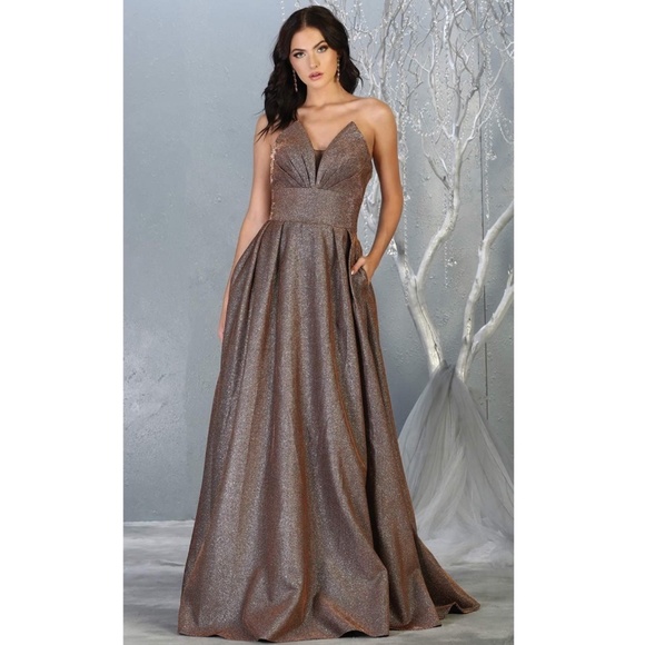 Bronze Strapless A-Line Formal Long Dress